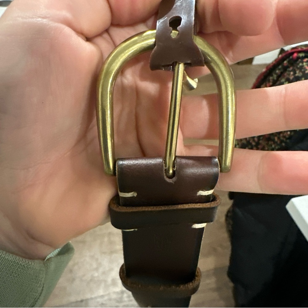 Frye Brown Leather Belt with Gold Buckle